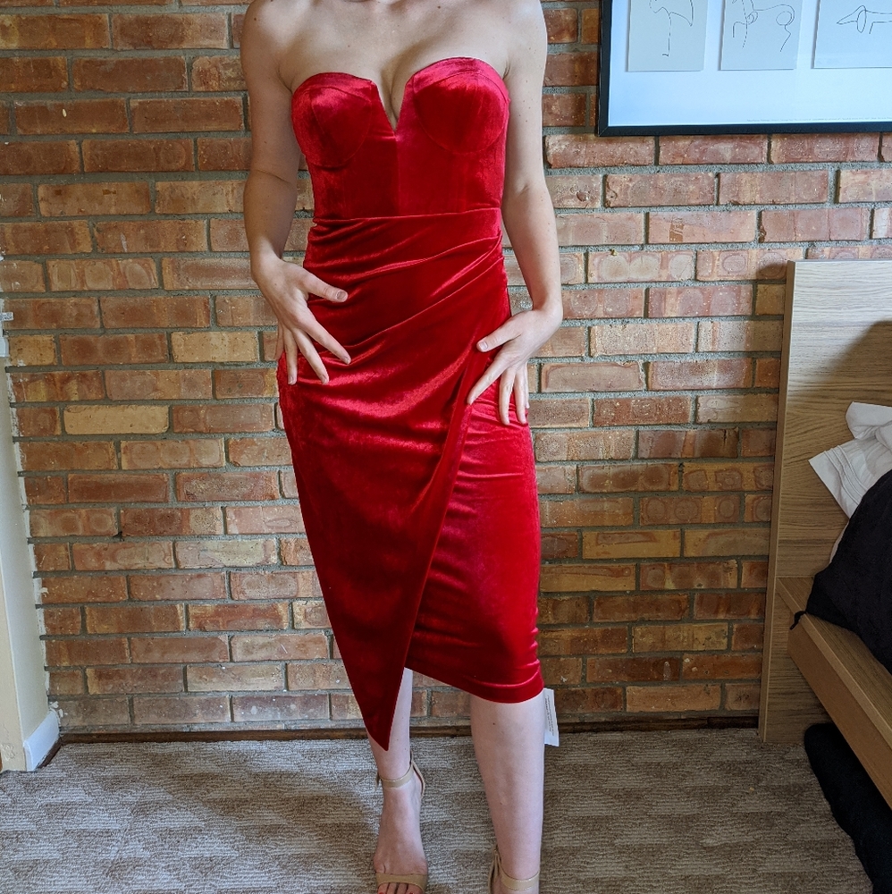 ANTHROPOLOGIE RED VELVET MIDDY DRESS